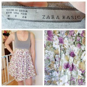 Zara Basic Grey & Floral Mini Dress - Sz. S